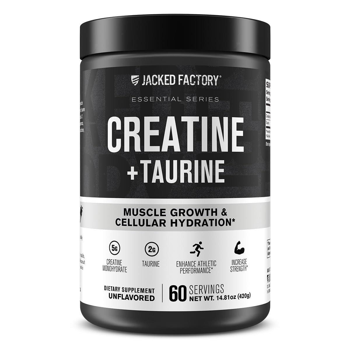 Creatine Monohydrate 5000mg + Taurine 2000mg – Muscle Strength & Hydration, 60 S