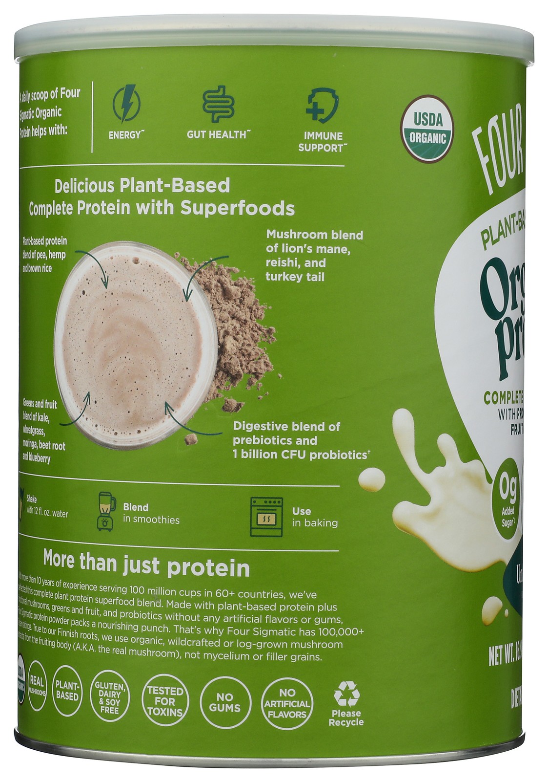 Four Sigmatic Plant Based Protein Powder Organic Unflavored 16.9Oz 16.9 1 Pack