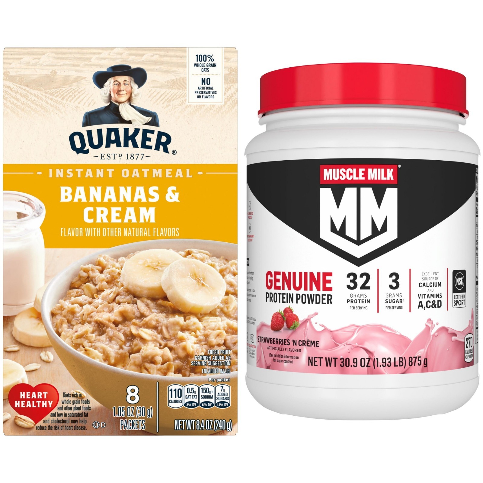 Muscle Milk Genuine Protein Powder, Strawberries ‘N Crème, 32g Protein, 1.93lb,