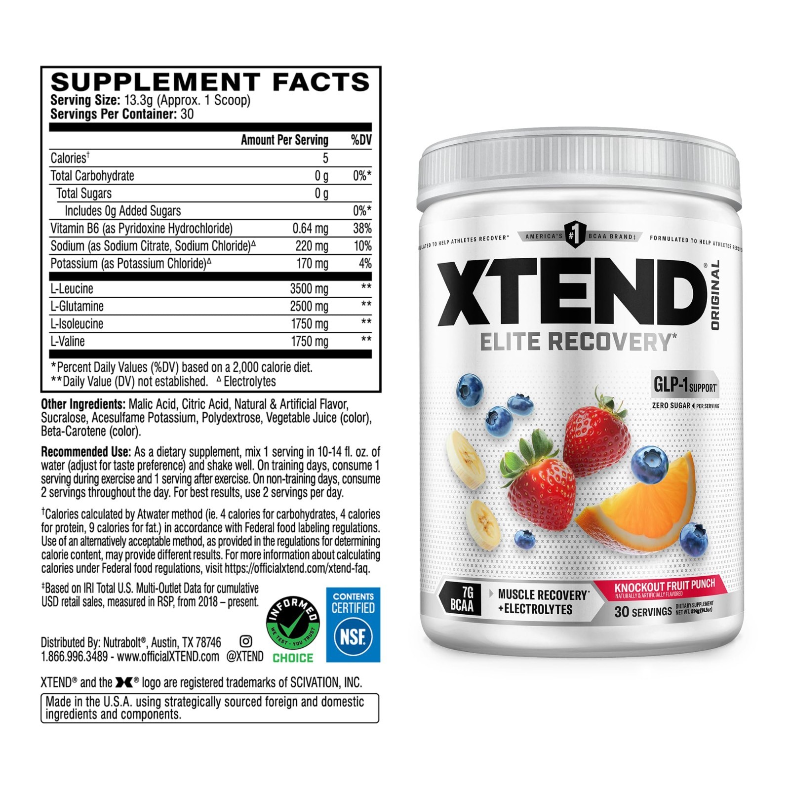 BCAA Powder for Muscle Recovery & Hydration, 7g BCAAs, Sugar-Free, 30 Servings