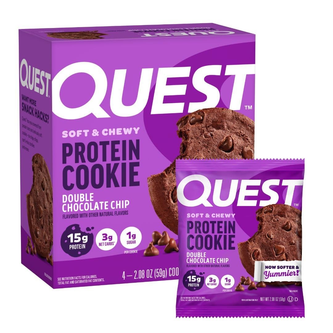 Quest Nutrition Double Chocolate Chip Protein Cookie, 15g 4 Count, brown