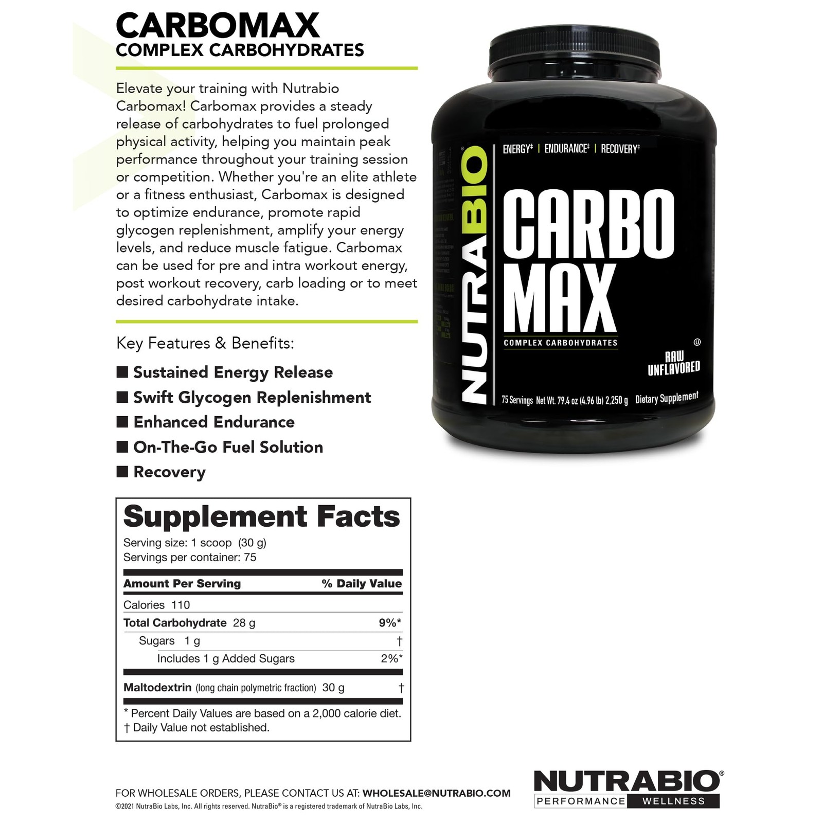 NutraBio CarboMax Maltodextrin Powder – Carbohydrate Powder for Sustained En…