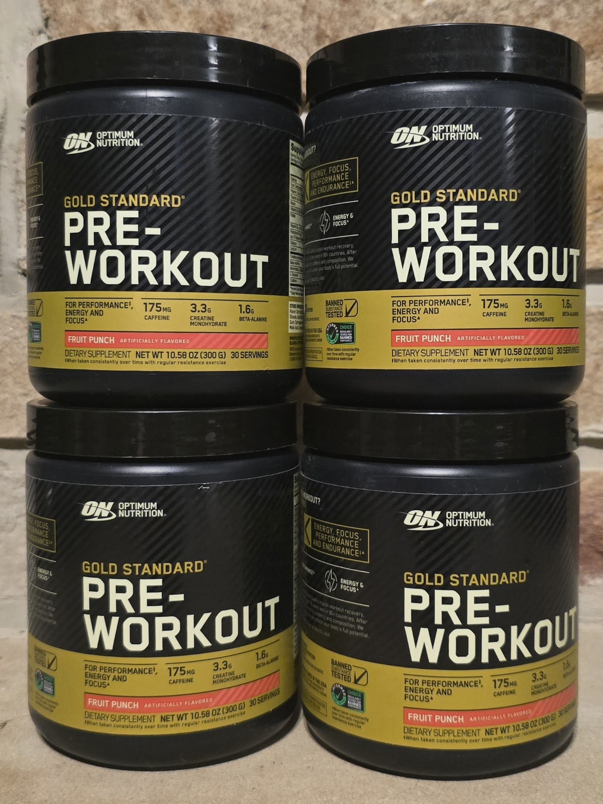 SEALED 4- PACK Optimum Nutrition Gold Standard Pre-Workout Fruit Punch flavored
