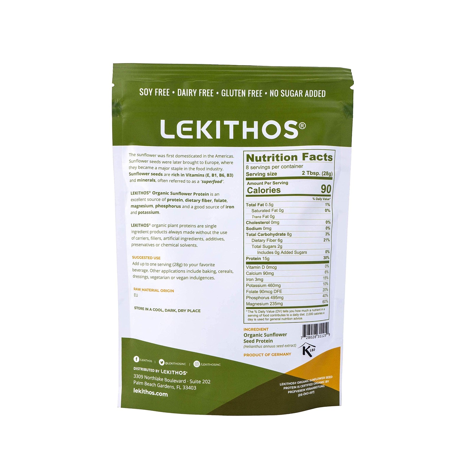 Lekithos Organic Sunflower Seed Protein Powder 15G Protein Per Serving High In