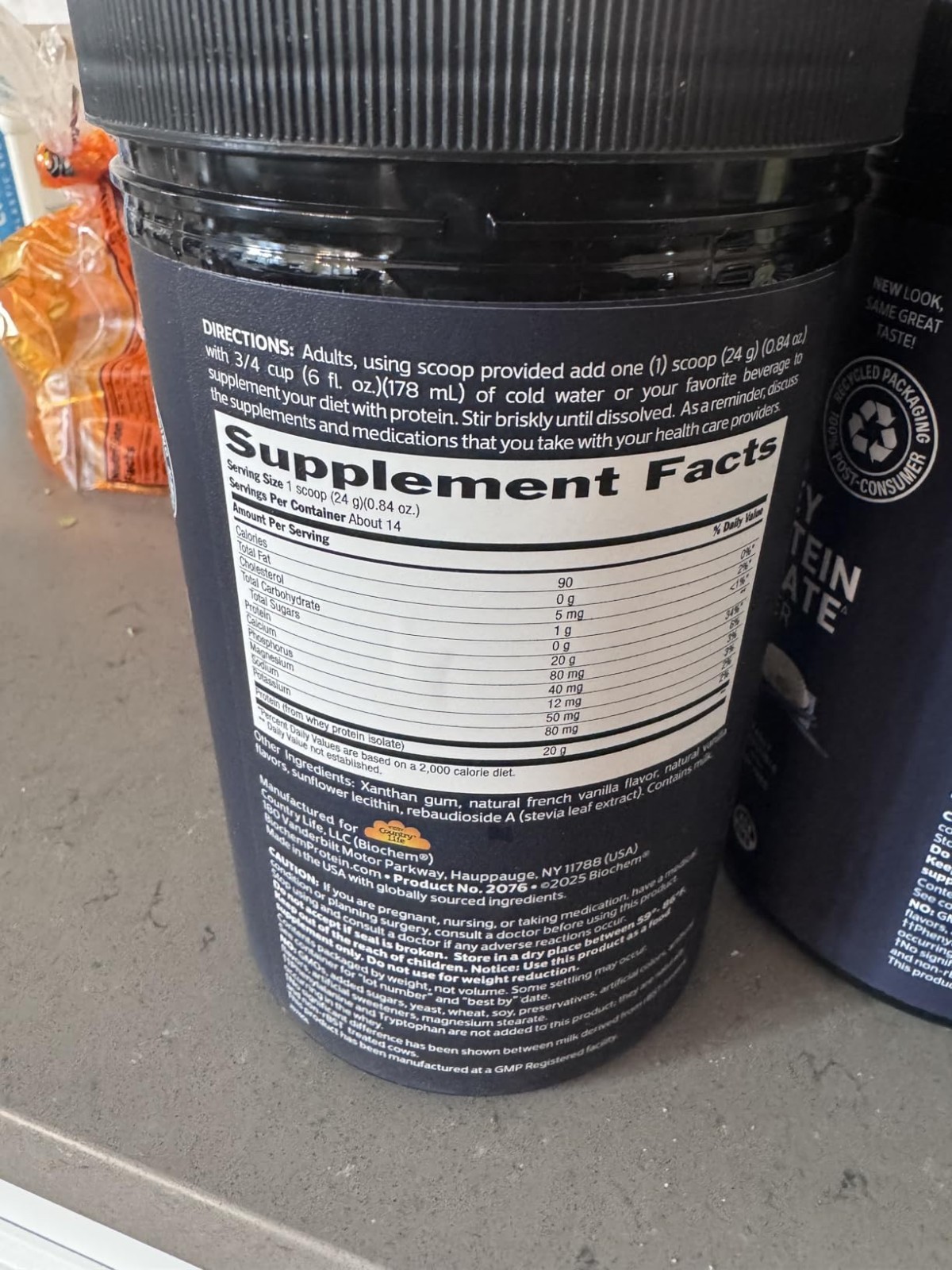 Delicious Sugar-Free Vanilla Whey Protein – 20g, Certified Vegetarian 11.8oz