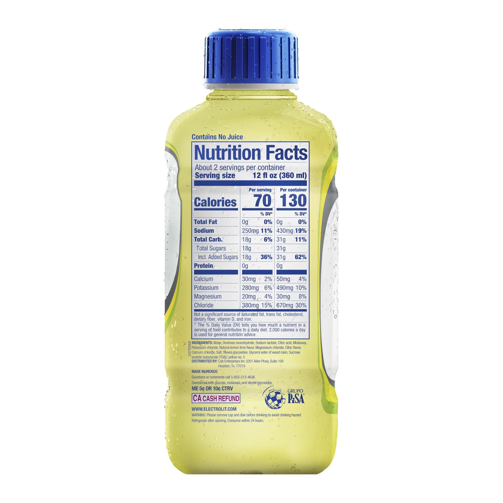 Electrolit, Electrolyte Beverage, 21 FL Oz (Pack of 12), Lemon-Lime