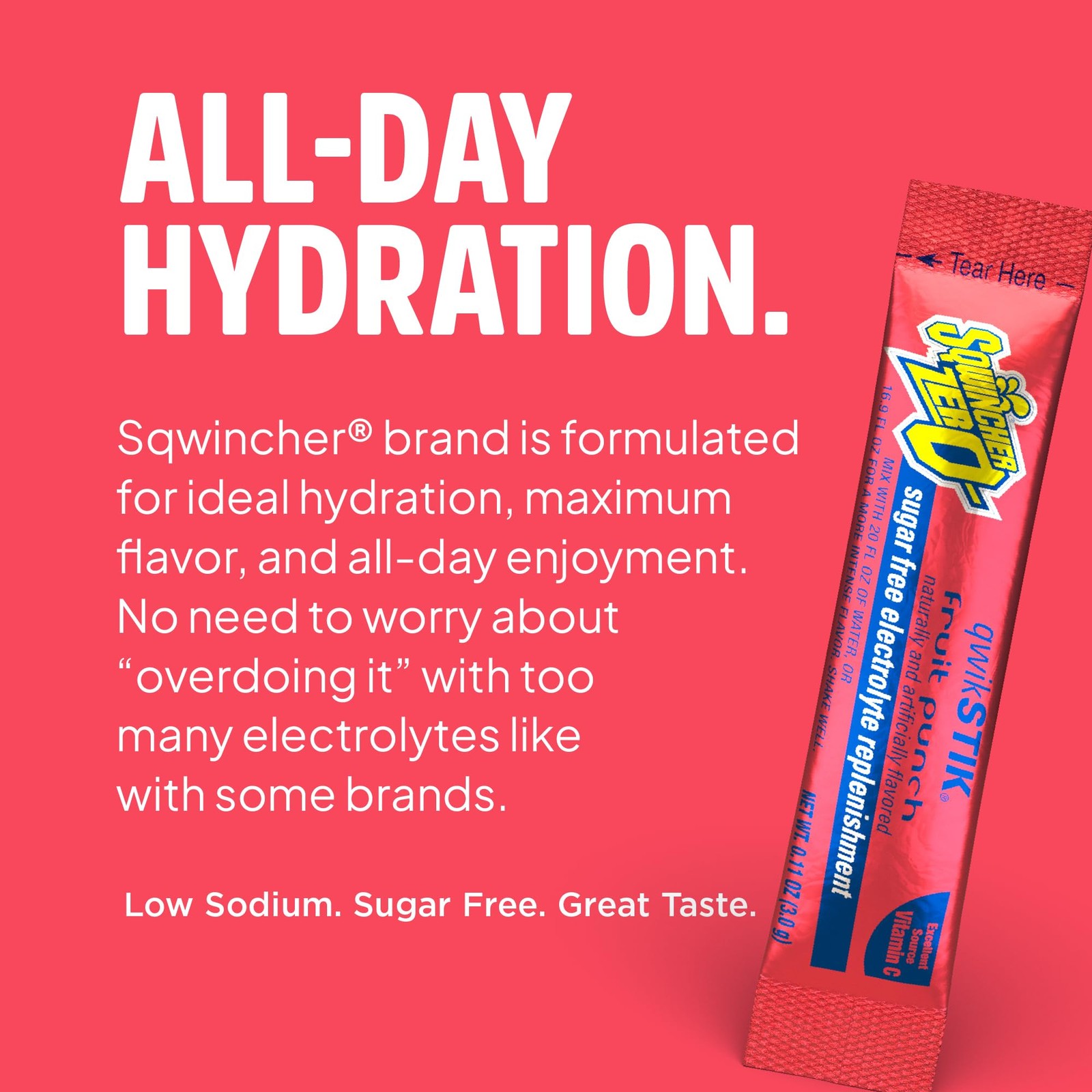 Zero Qwik Stik, Fruit Punch, Sugar Free, Low Calorie, Low Sodium Electrolyte Pow