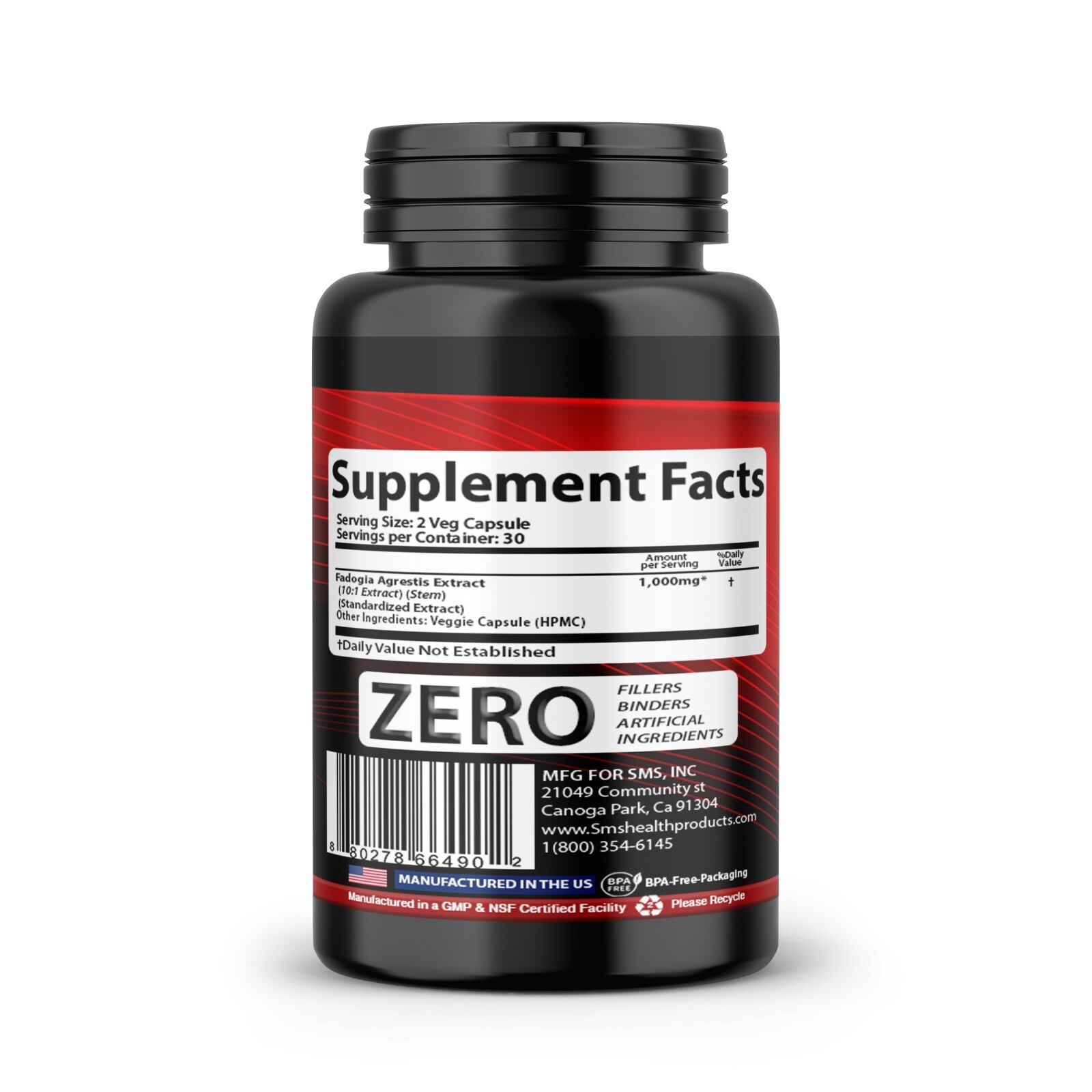 Fadogia Agrestis Pills 1,000mg (Maximum Strength) 10:1 Stem Extract 60 Caps