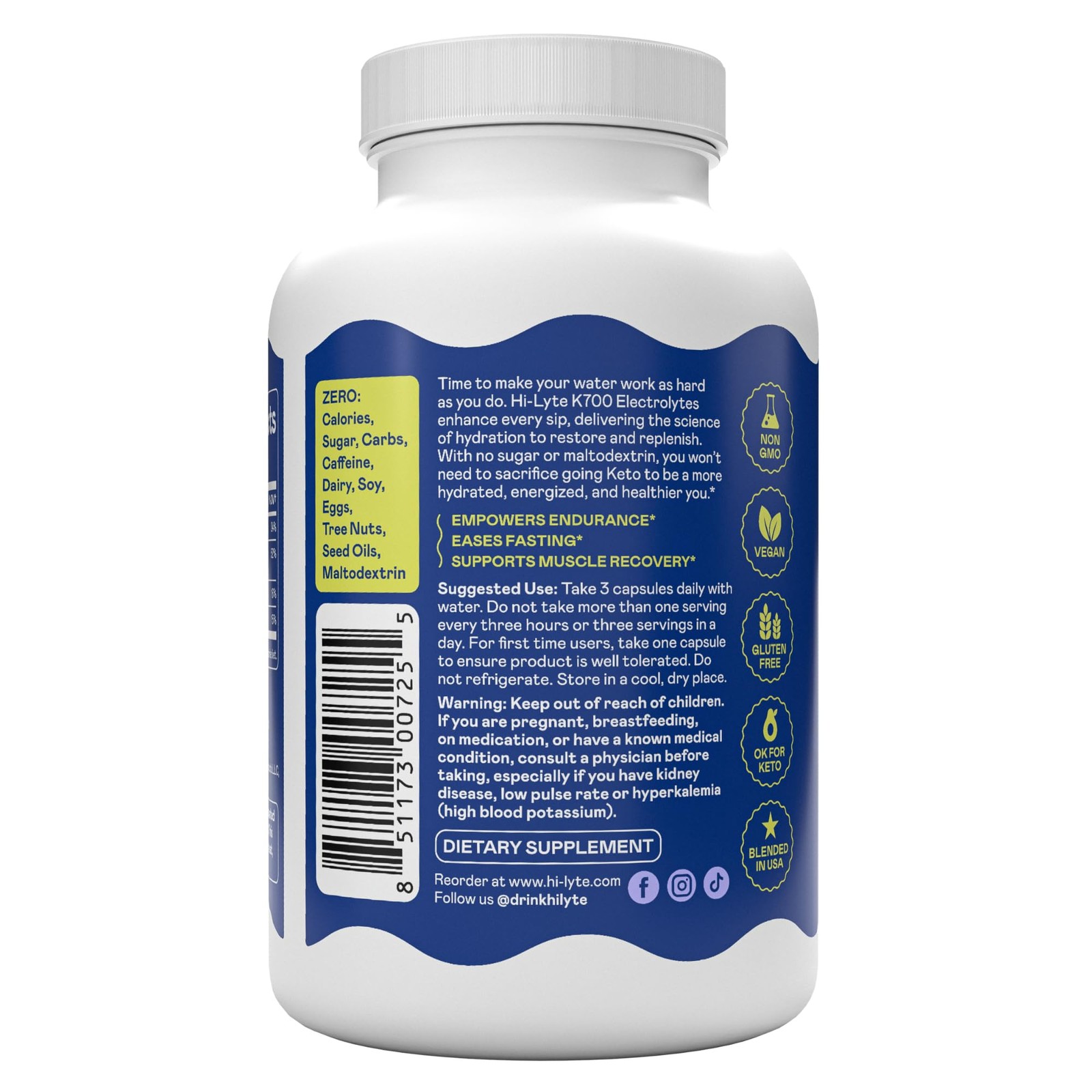 Hi-Lyte Keto & Performance K700 Electrolytes Unflavored Quick Caps 40 Servings