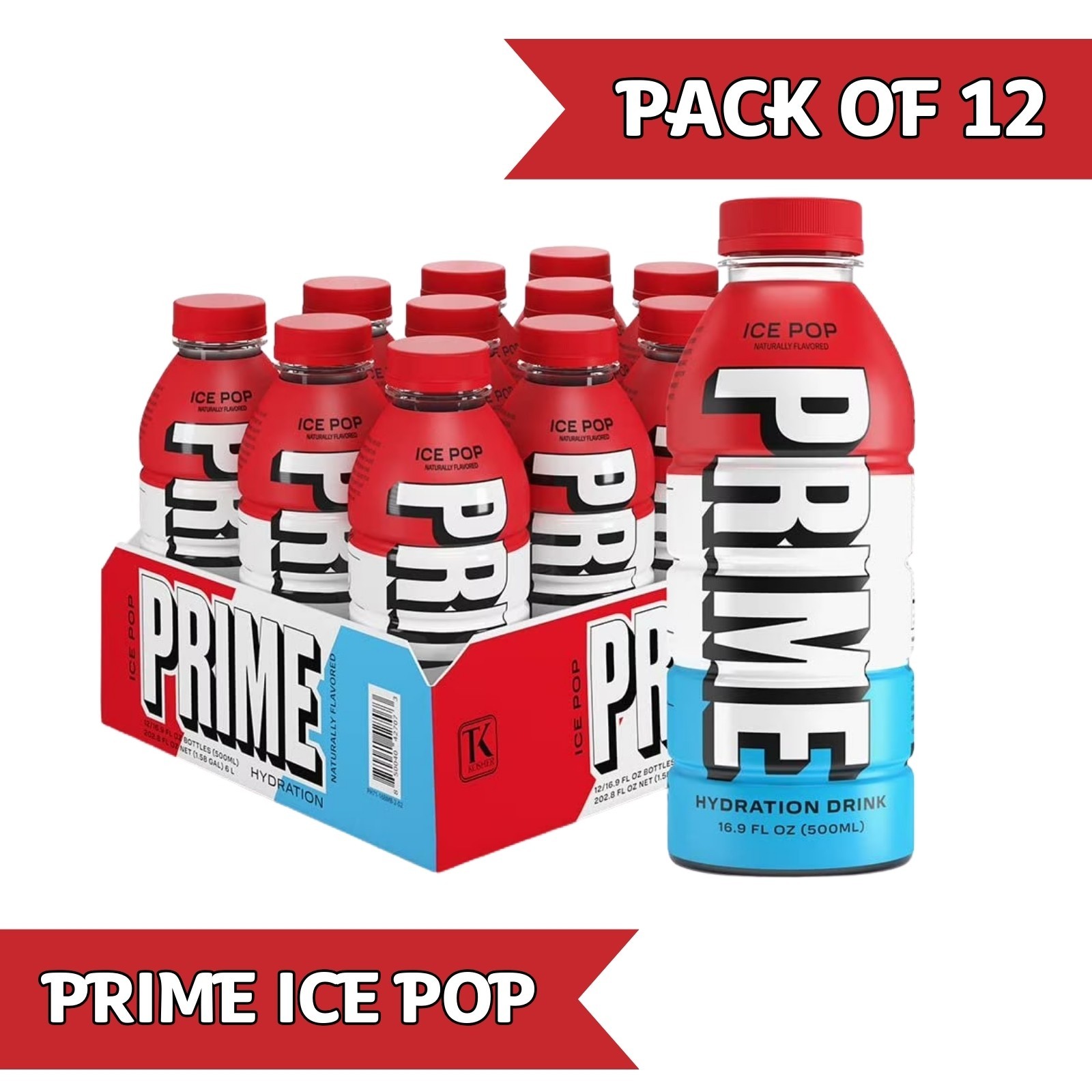 Prime Hydration ice pop Drink, 16.9 fl oz – Ice Pop (12 Pack)