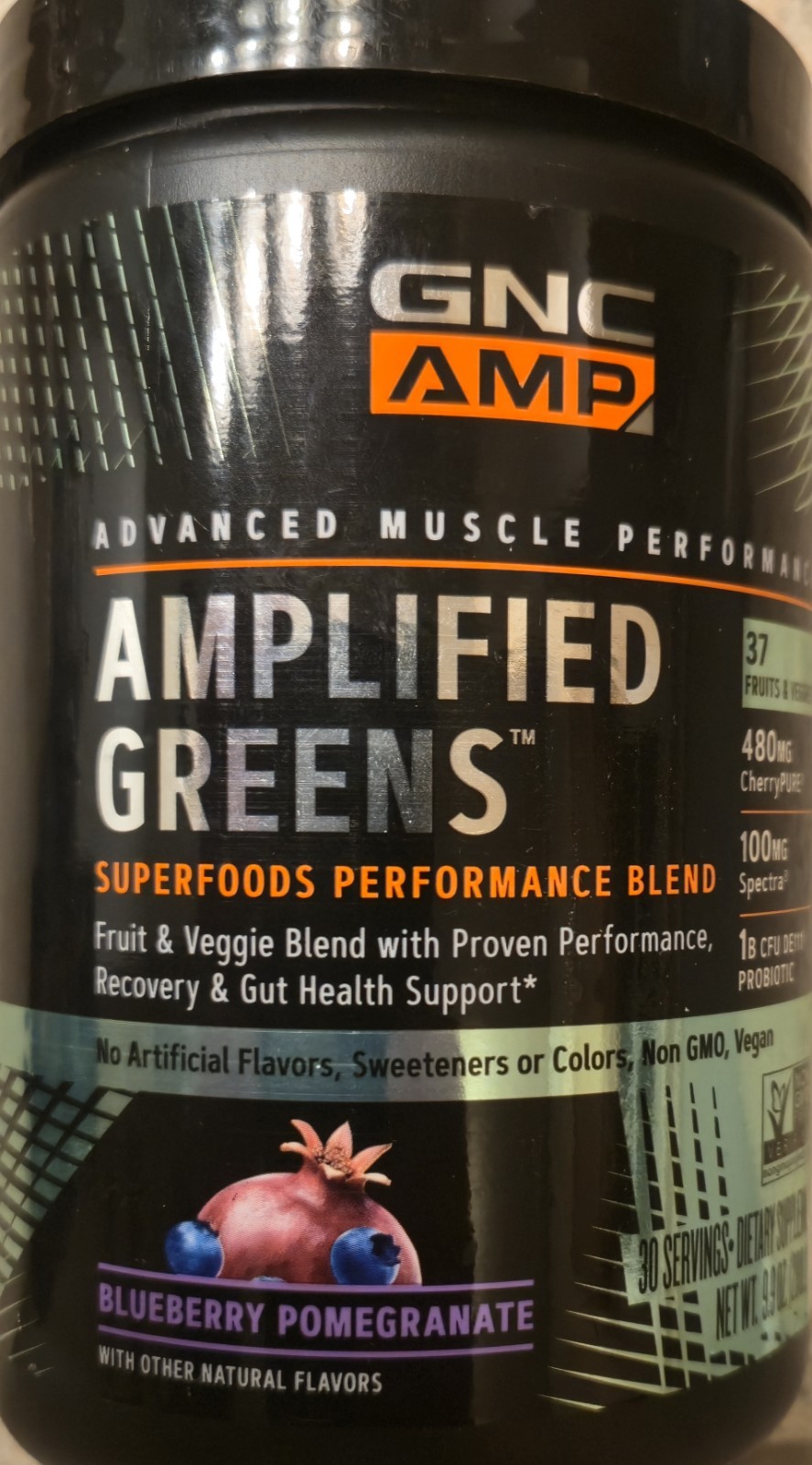 GNC AMP AMPLIFIED GREENS Powder 10oz (30 Serv) Blueberry Pomegra BEST BY 08/26