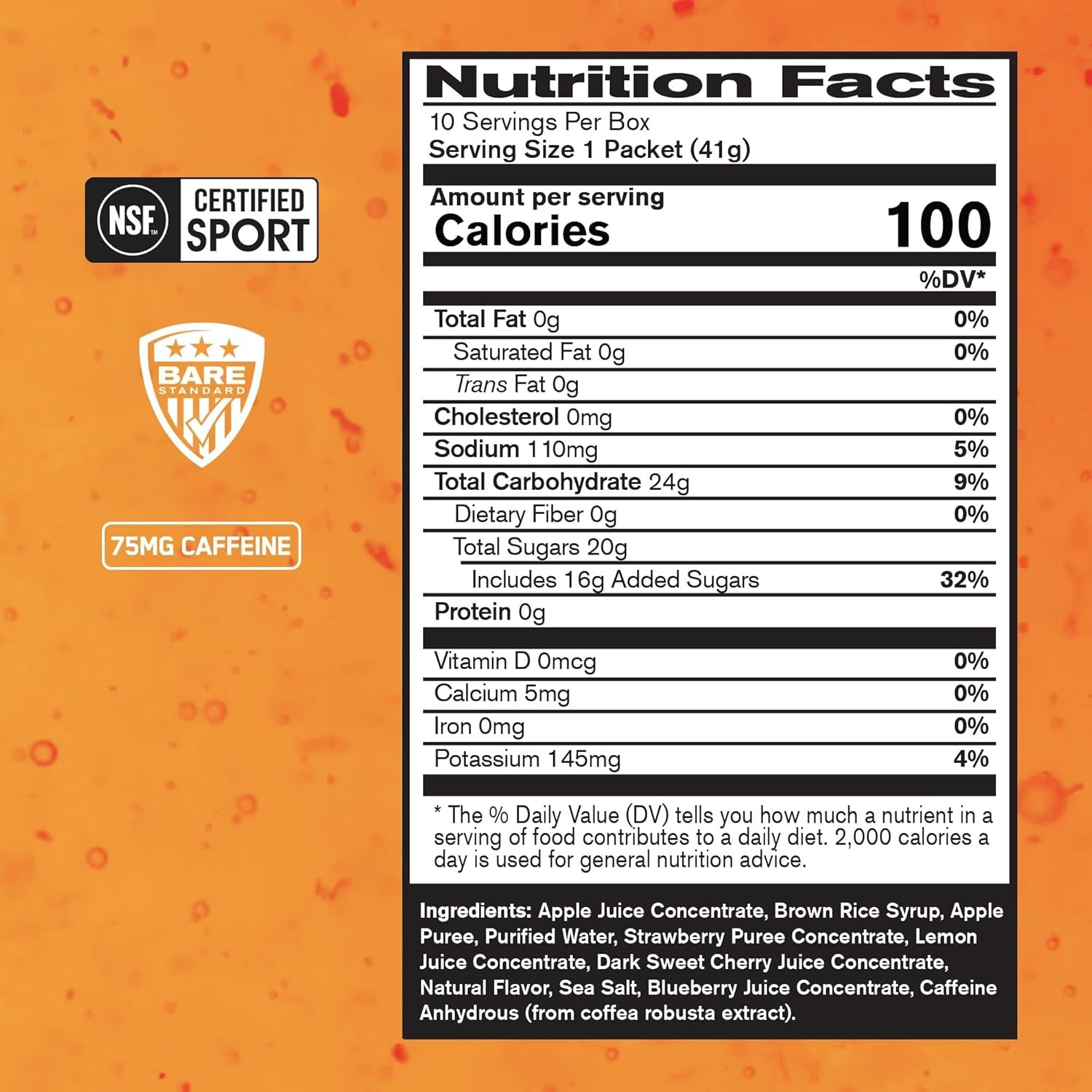 BPN Go Gel Endurance Caffeinated Mixed Berry 10 Packs 24g Carbs 100 Calories