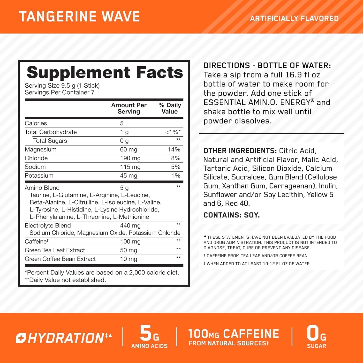 Natural Energy Powder with Electrolytes, 7 Stick Packs – Tangerine Wave Flavor