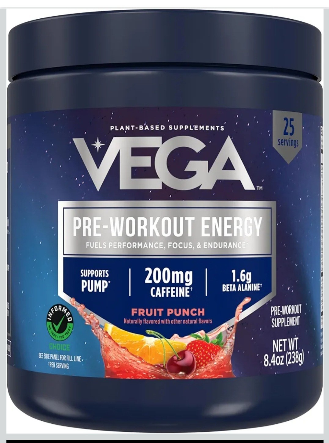 set 2 Vega Pre-Workout – 200mg Caffeine, Energy & Focus, Fruit Punch, 25 Serv