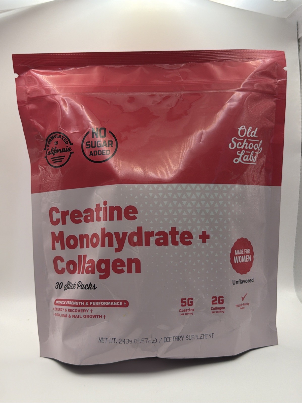 Old School Labs Creatine Monohydrate Collagen Made For Women 30 Stick Packs