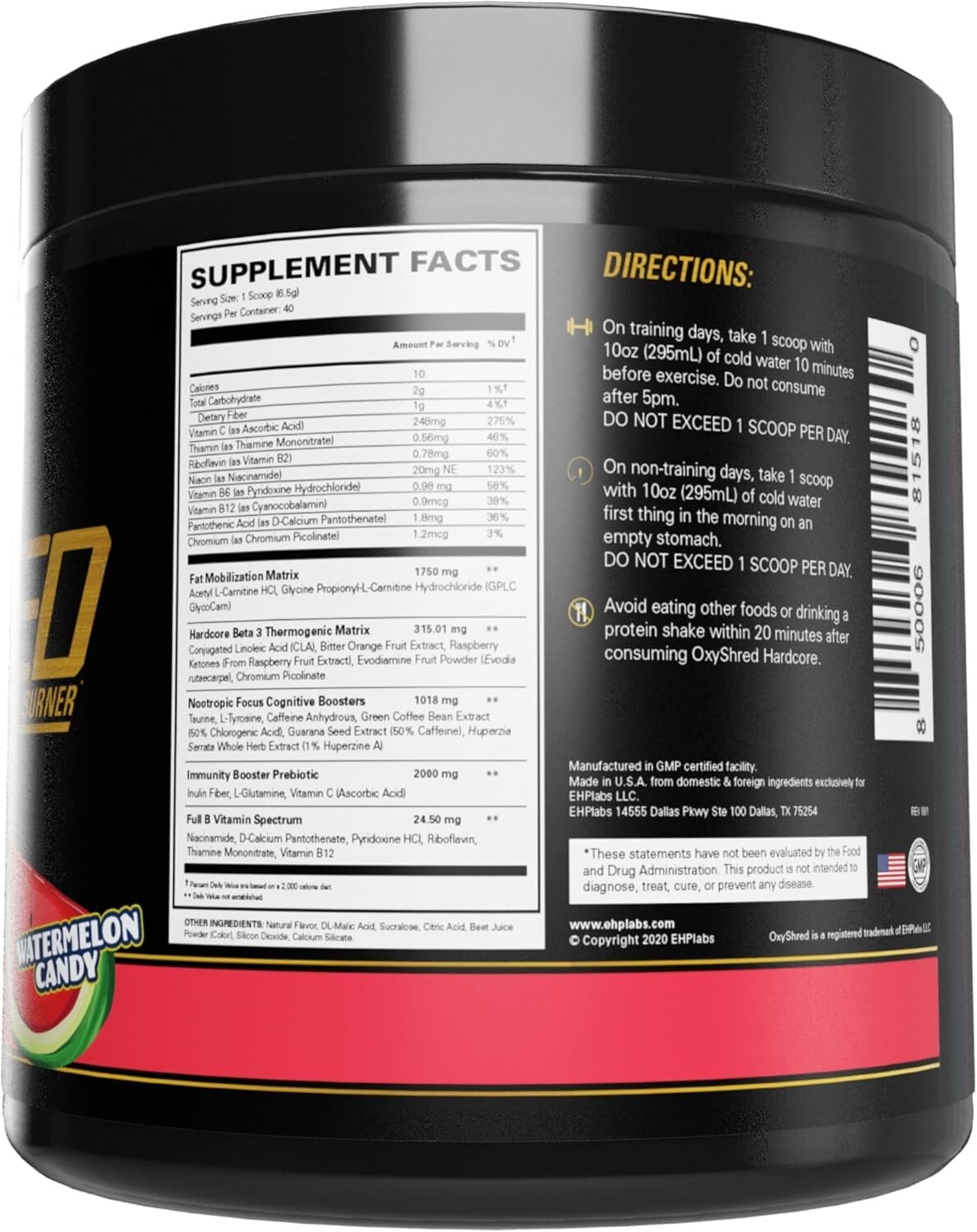 EHP Labs Oxyshred Hardcore Thermogenic Pre-Workout 40 Servings Watermelon Candy