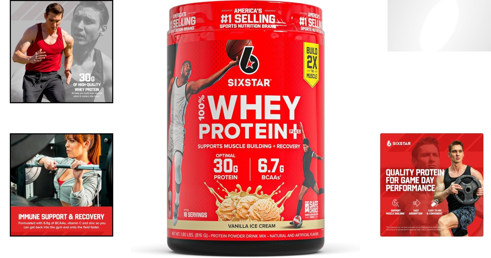 SIXSTAR Whey Protein Plus – 30g Protein & Immune Support, Vanilla Cream, 1.8lbs