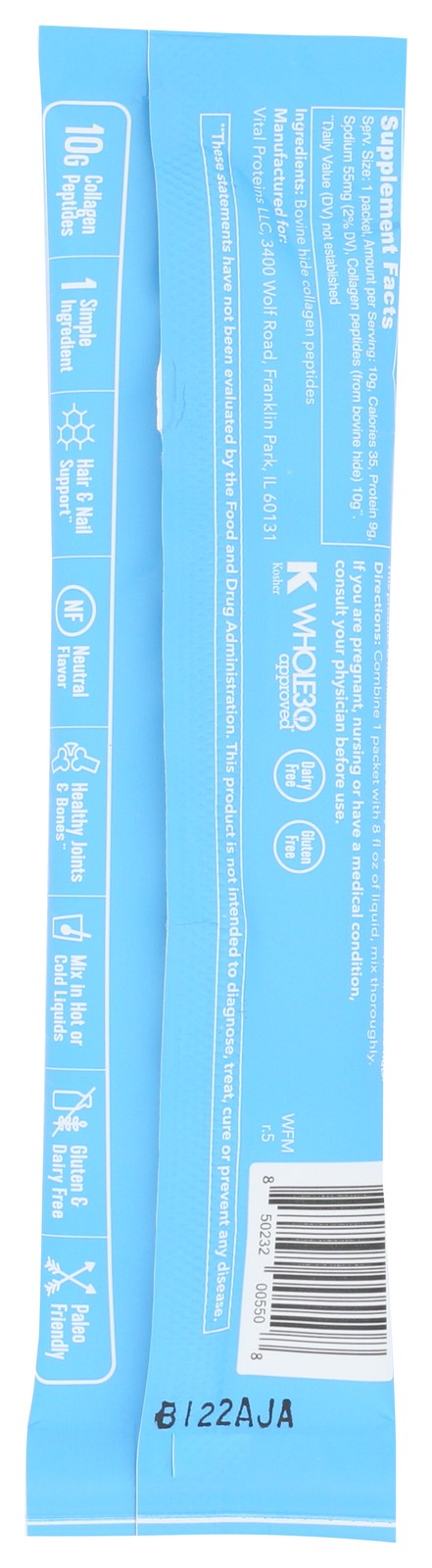 Unflavored Collagen Peptide Dietary Supplement Stick By Vital Proteins 20 Pack