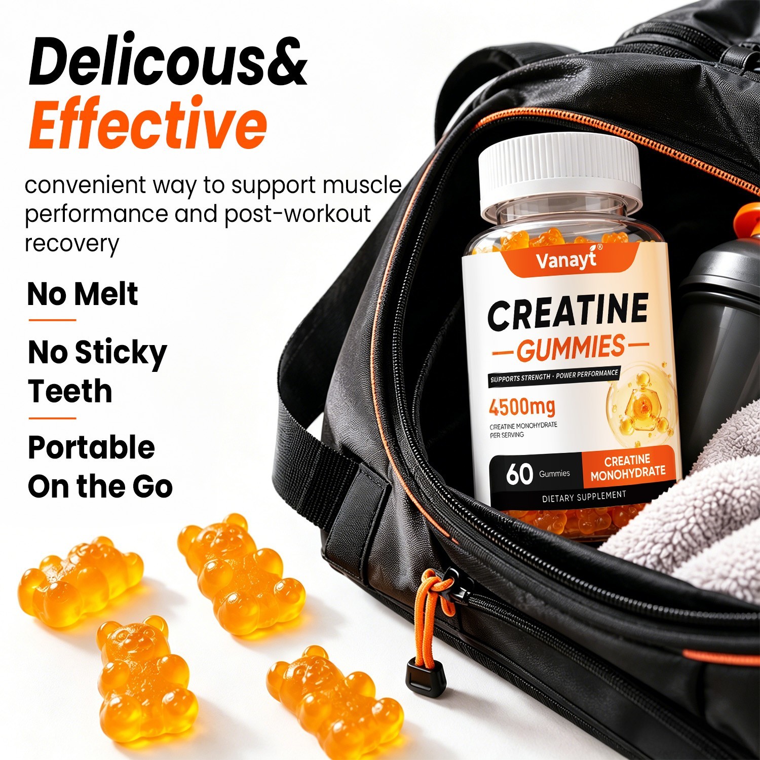 Creatine Monohydrate Gummies 4500mg Workout Performance Muscle Recovery 60ct