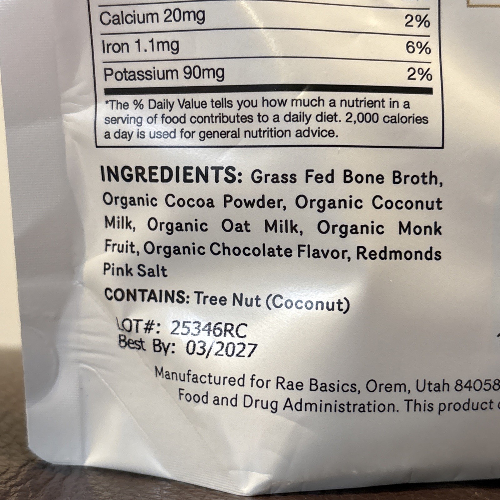 Rae Basics, Bone Broth Protein Mix, Chocolate, 14g Protein per, 12 Servings