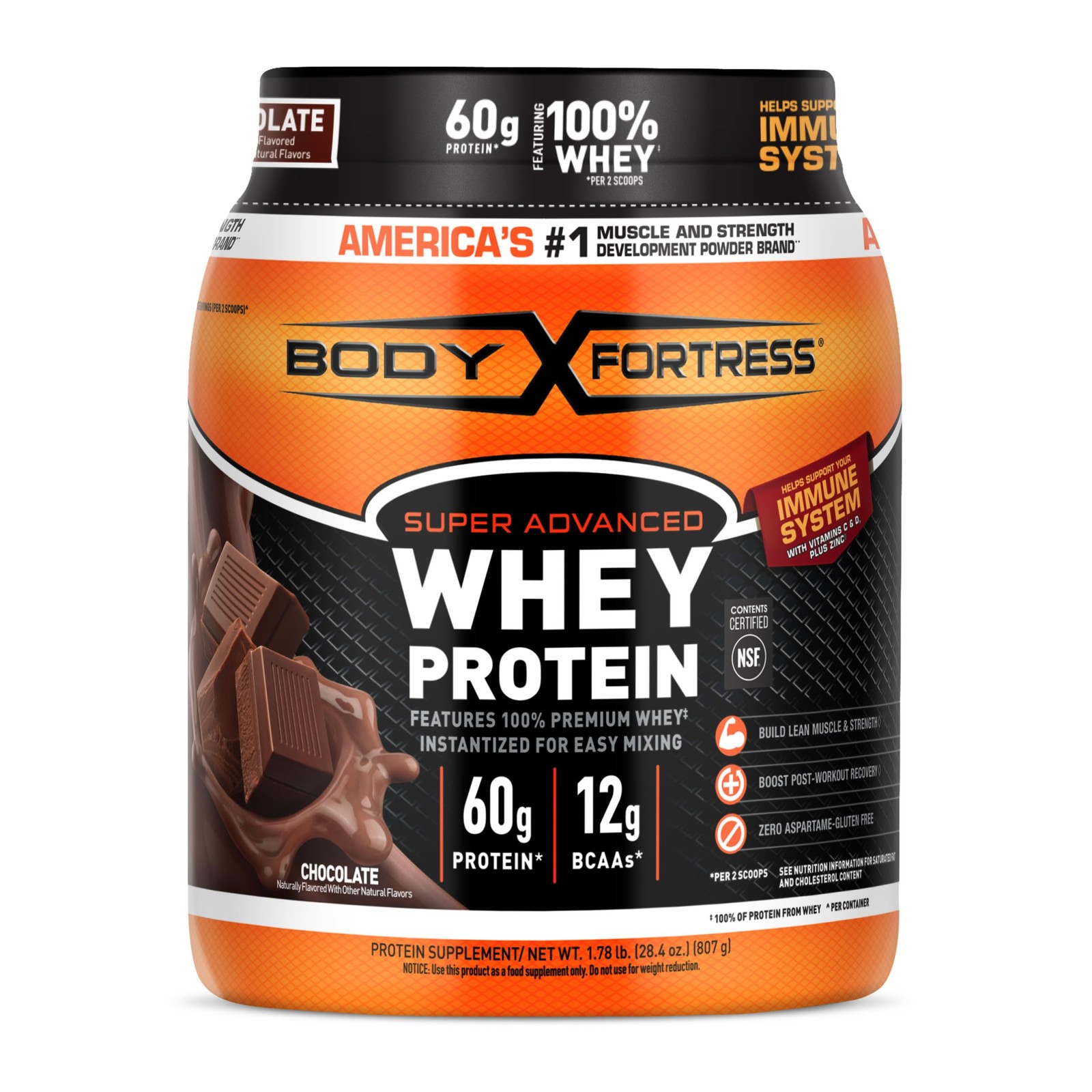 Body Fortress 100% Whey, Premium Protein 1.78 Pound (Pack of 1), Chocolate