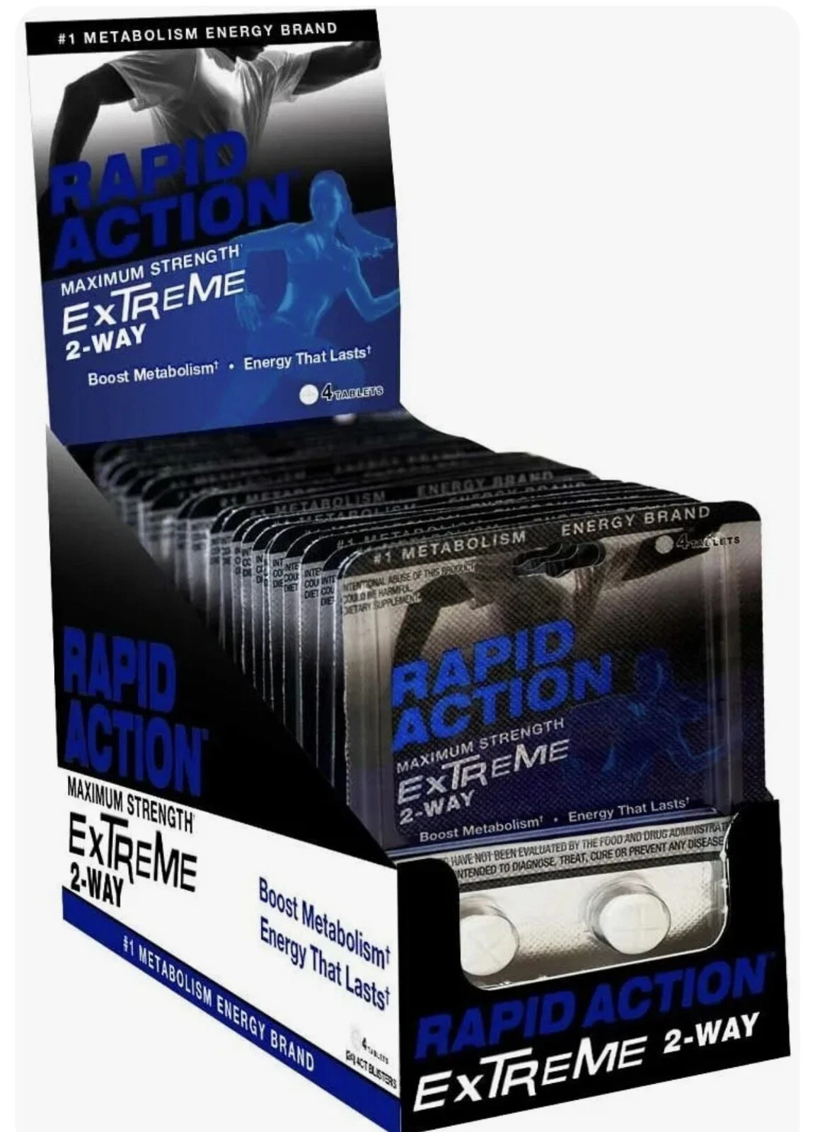Rapid Action Extreme 2-Way Energy Pills – 96 Total Pills (24 Packs of 4)