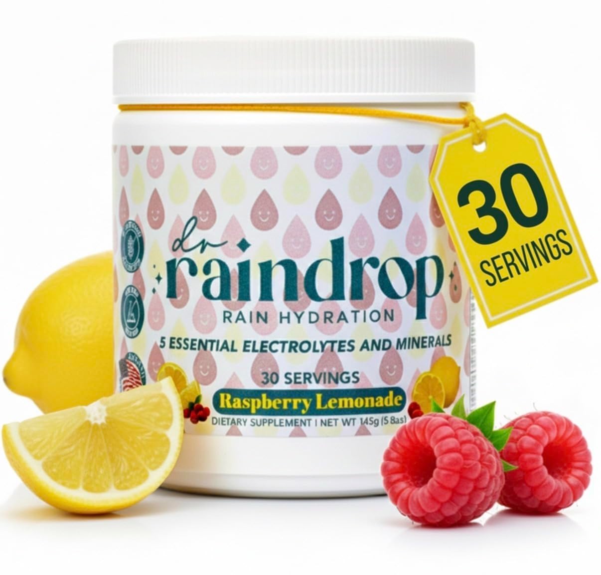 Electrolyte Powder Drink Mix – Raspberry Lemonade, Sugar-Free, Gluten-Free, Spor