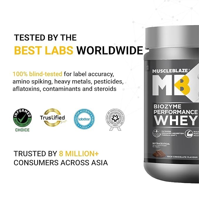 MuscleBlaze Biozyme Performance Whey Protein Powder, Rich Chocolate (500g / 1.1l