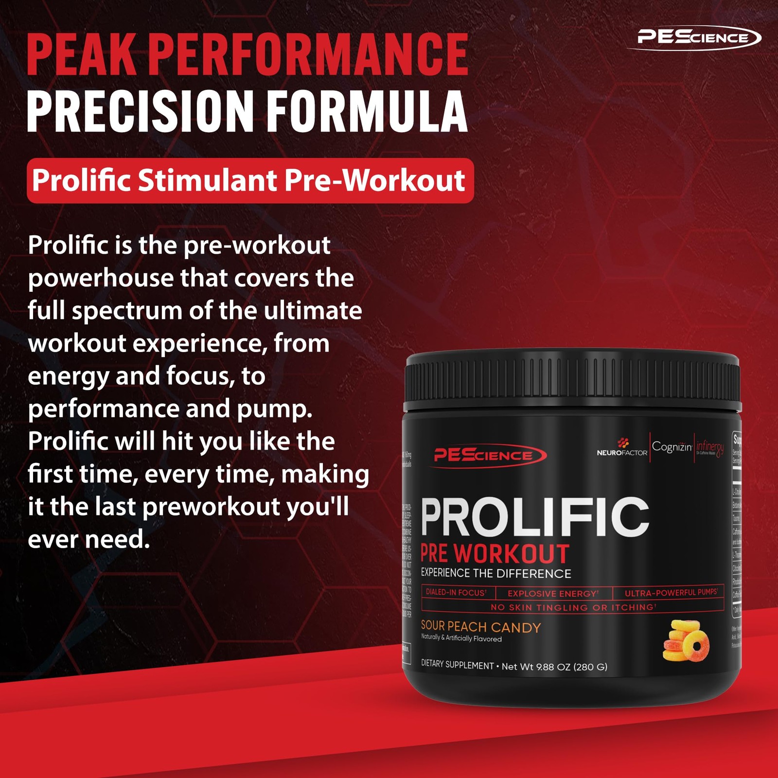 PEScience Prolific Pre Workout Powder for Men & Women 9.8 Ounce (Pack of 1)