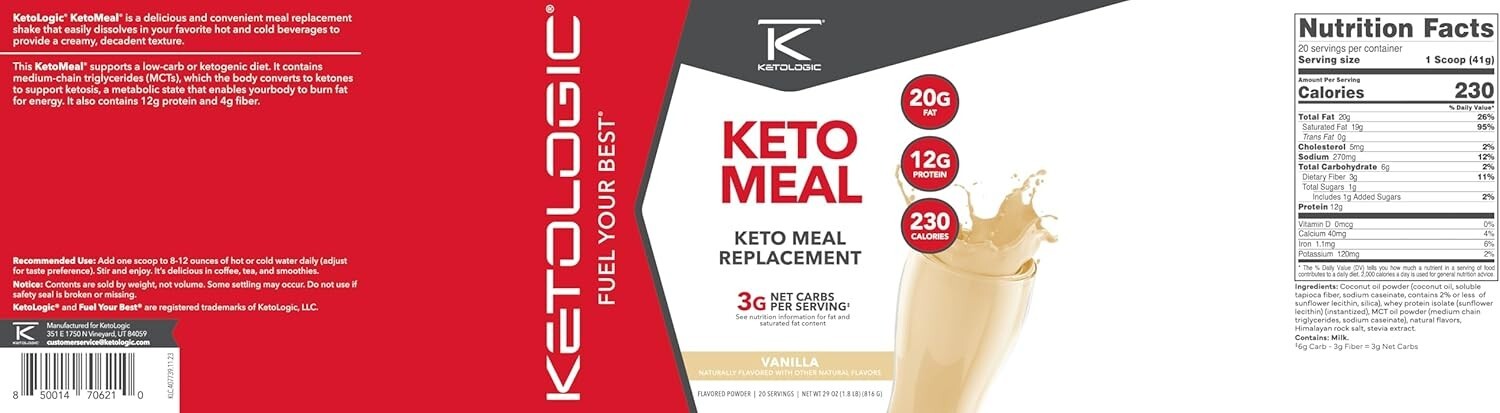 Keto Meal Replacement Shake Powder for Optimal Results + MCT Oil + Grass-Fed Whe