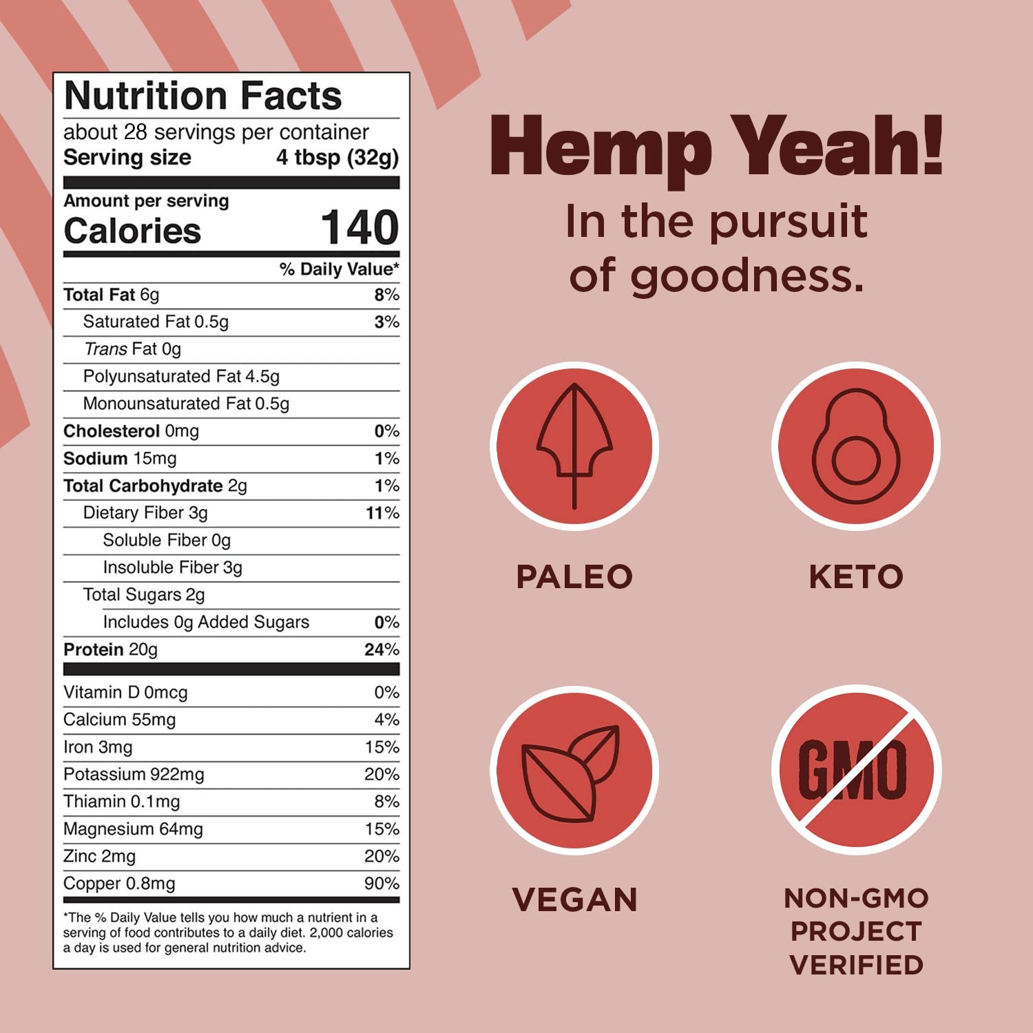 Hemp Protein Powder, Organic, Unsweetened, 32oz – 20g Protein per 30g Serving