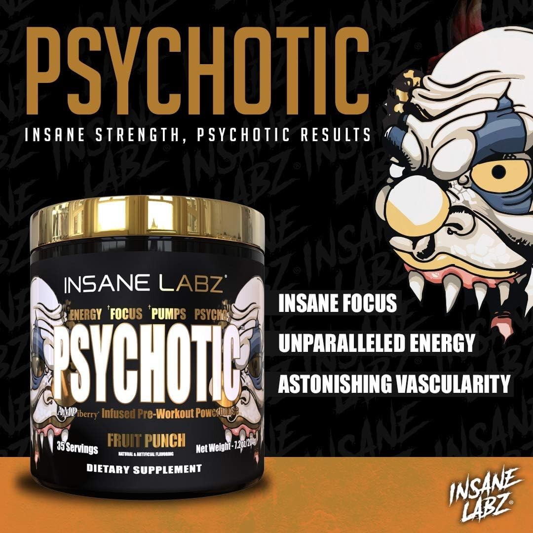 Insane Labz PSY-CHO-TIC GOLD Extreme Pre-Workout Energy Focus Pumps 35 Servings