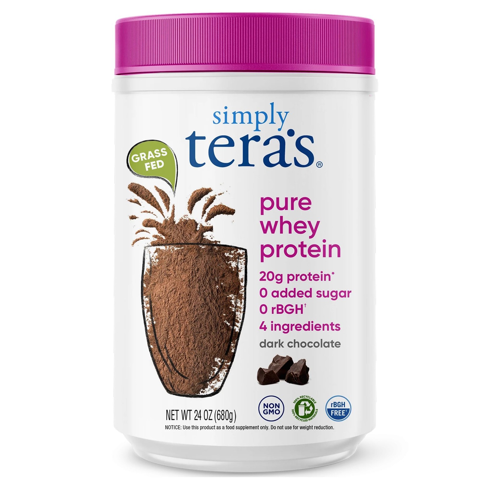 simply tera’s Pure Whey Protein Powder Dark Chocolate Clean Protein Powder, …