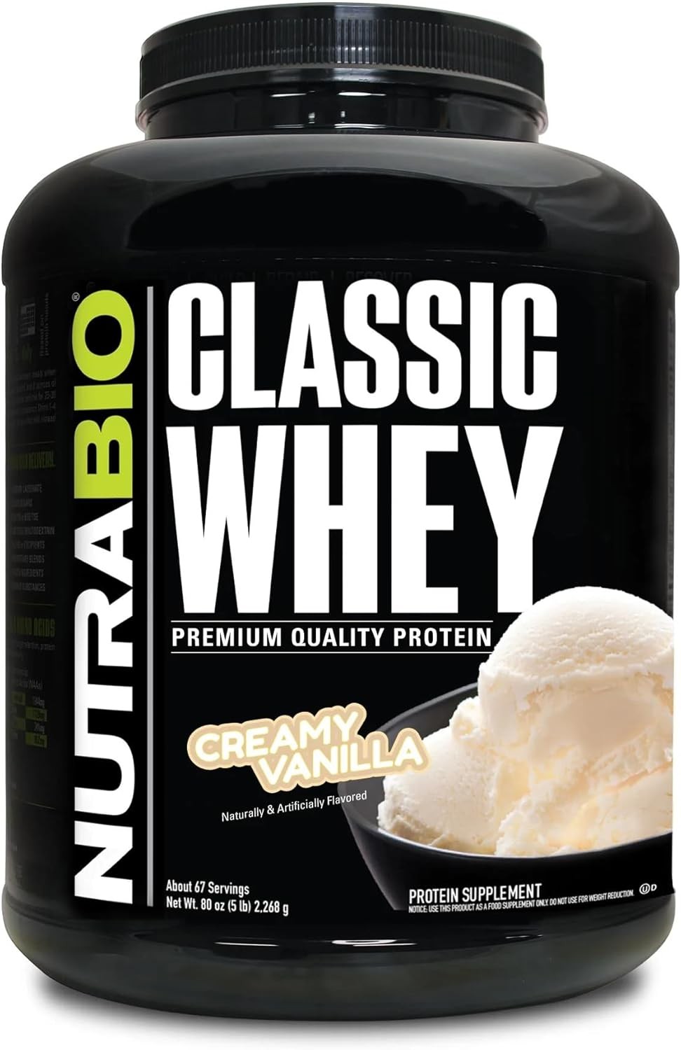 NutraBio Classic Whey Protein Powder Creamy Vanilla 5lb
