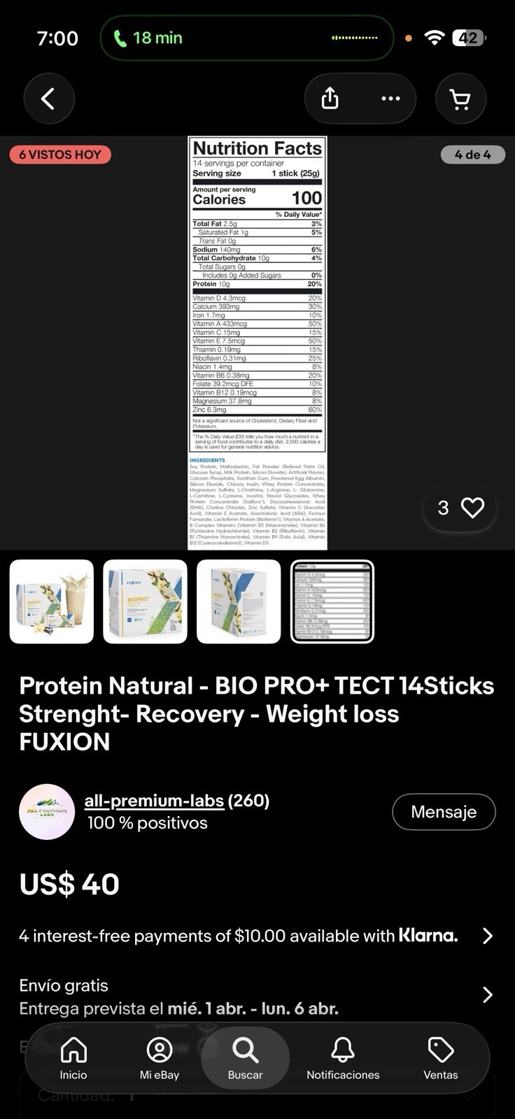 Fuxion BIOPRO+TECT Protein Shake Vanilla Powder 14 Sticks 12.3oz