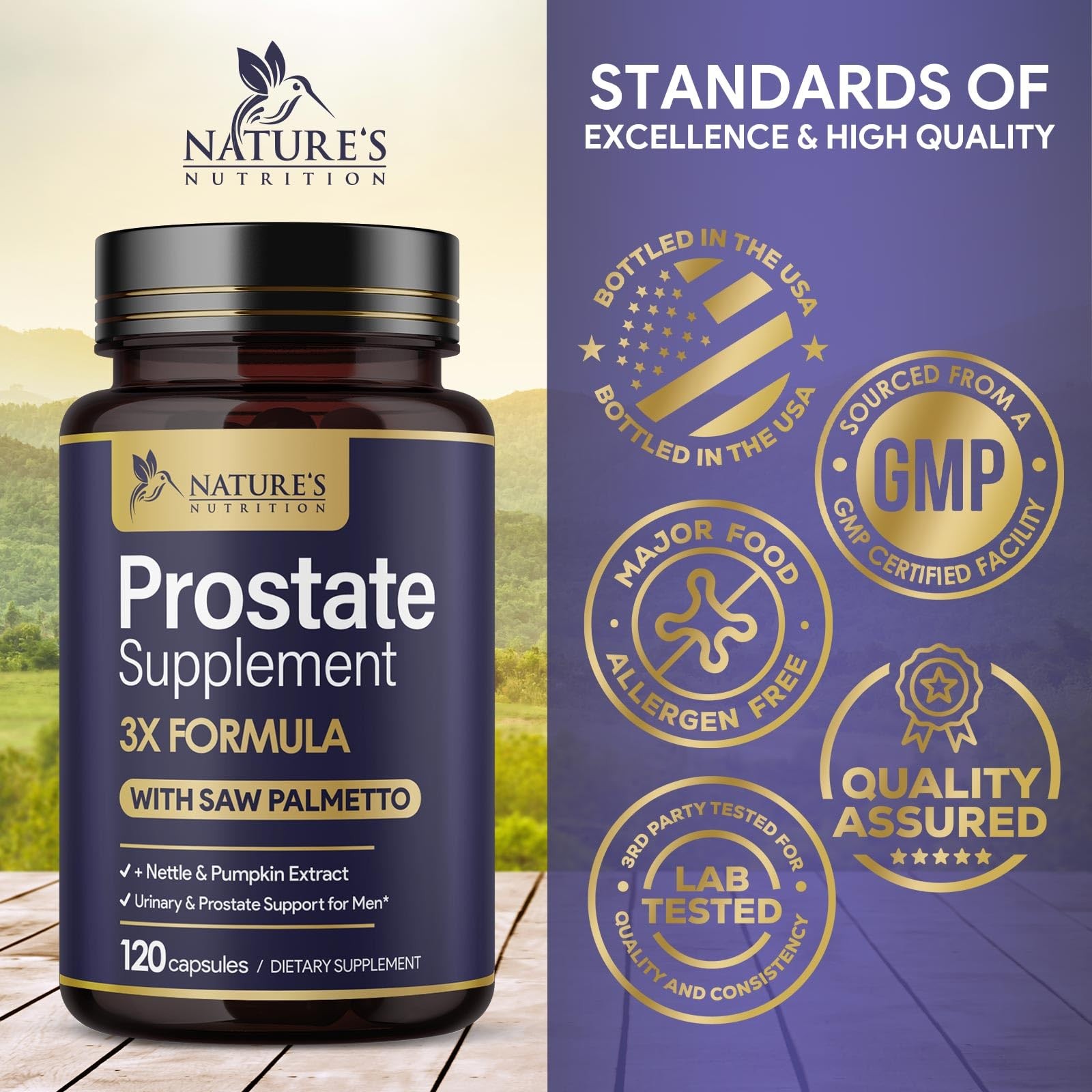 Prostate Health Supplements for Men 1000mg – 3X 120 Count (Pack of 1)
