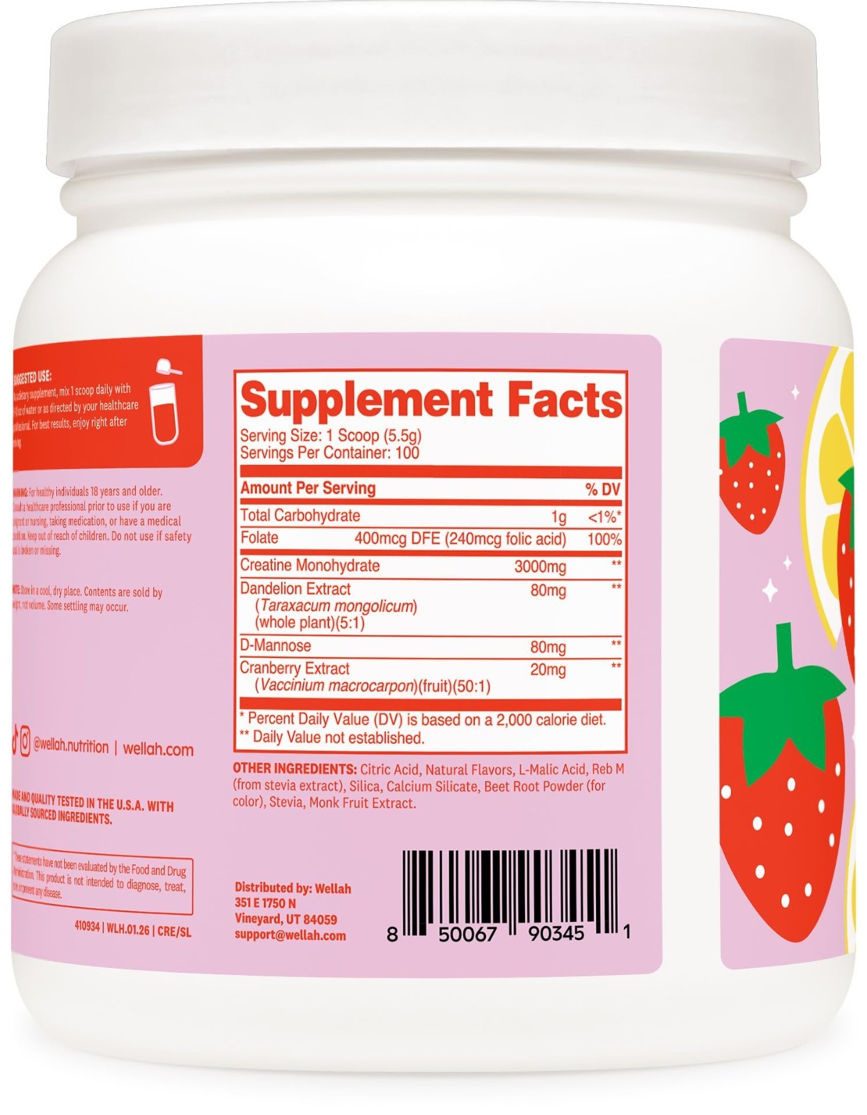 Creatine Monohydrate for Women – Strawberry Lemonade, 100 Servings, 3g/Serv, Dan
