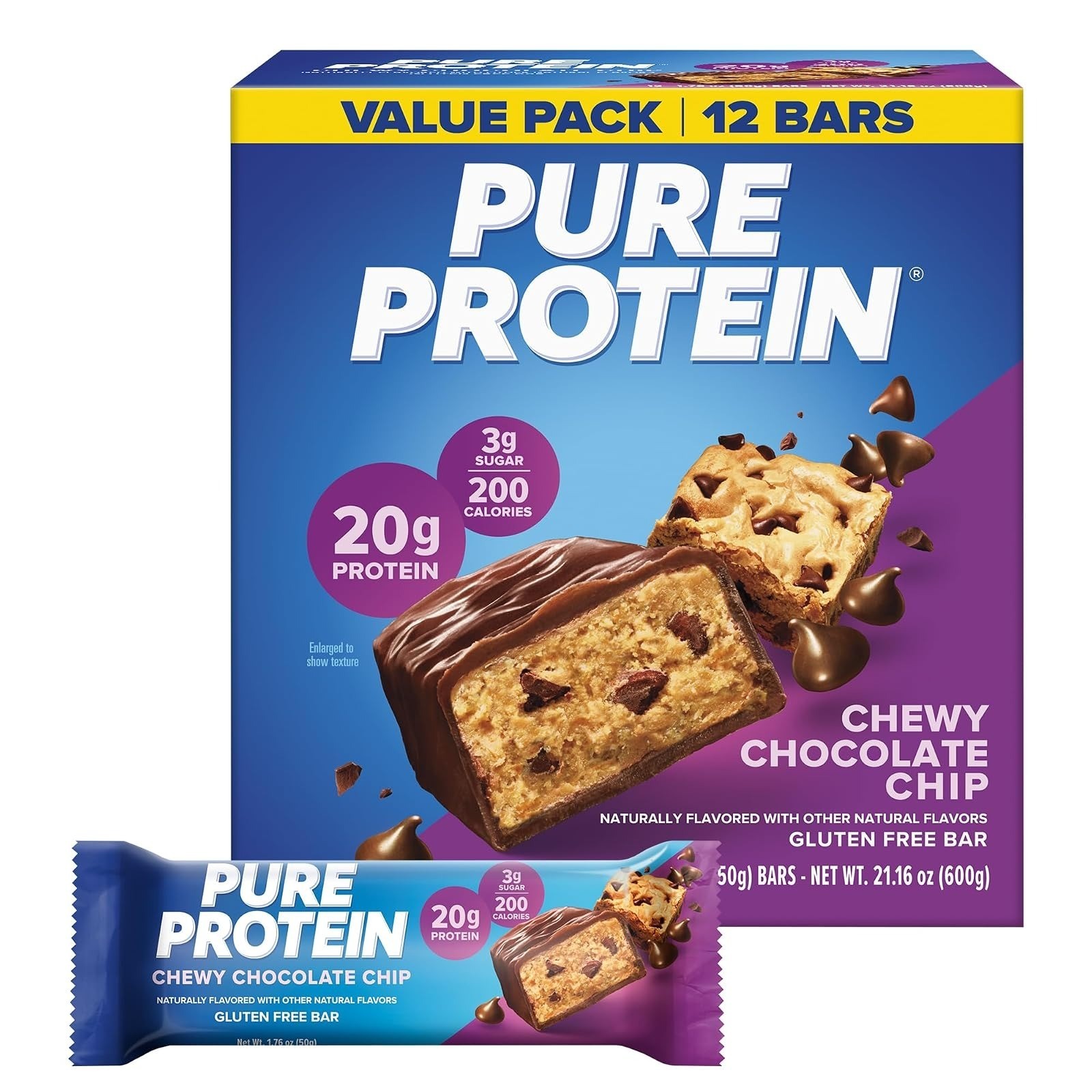 Pure Protein Chocolate Peanut Butter Bars | 20g Protein, Low Sugar, 12 Ct