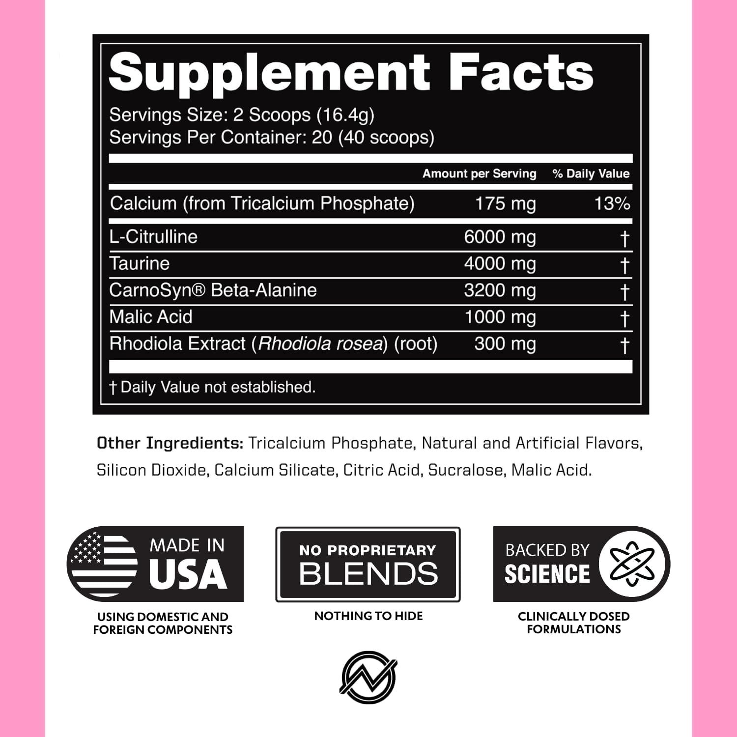 Non-Stim Pre Workout Powder – Citrulline Malate, Beta-Alanine, Rhodiola Extra…