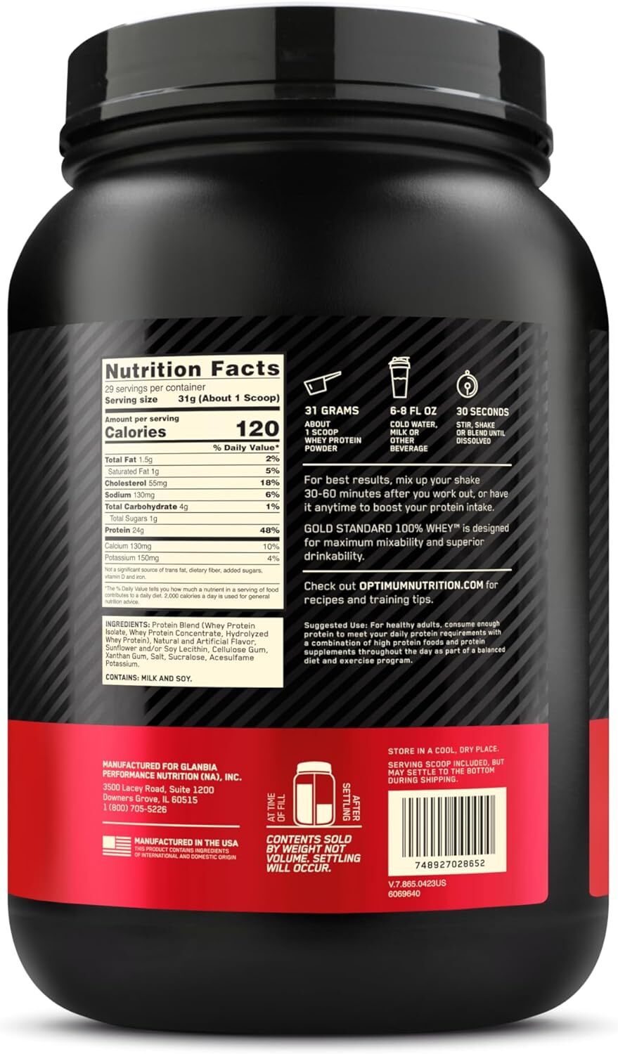 Optimum Nutrition Gold Standard 100% Whey Protein Powder – Vanilla Ice Cream…