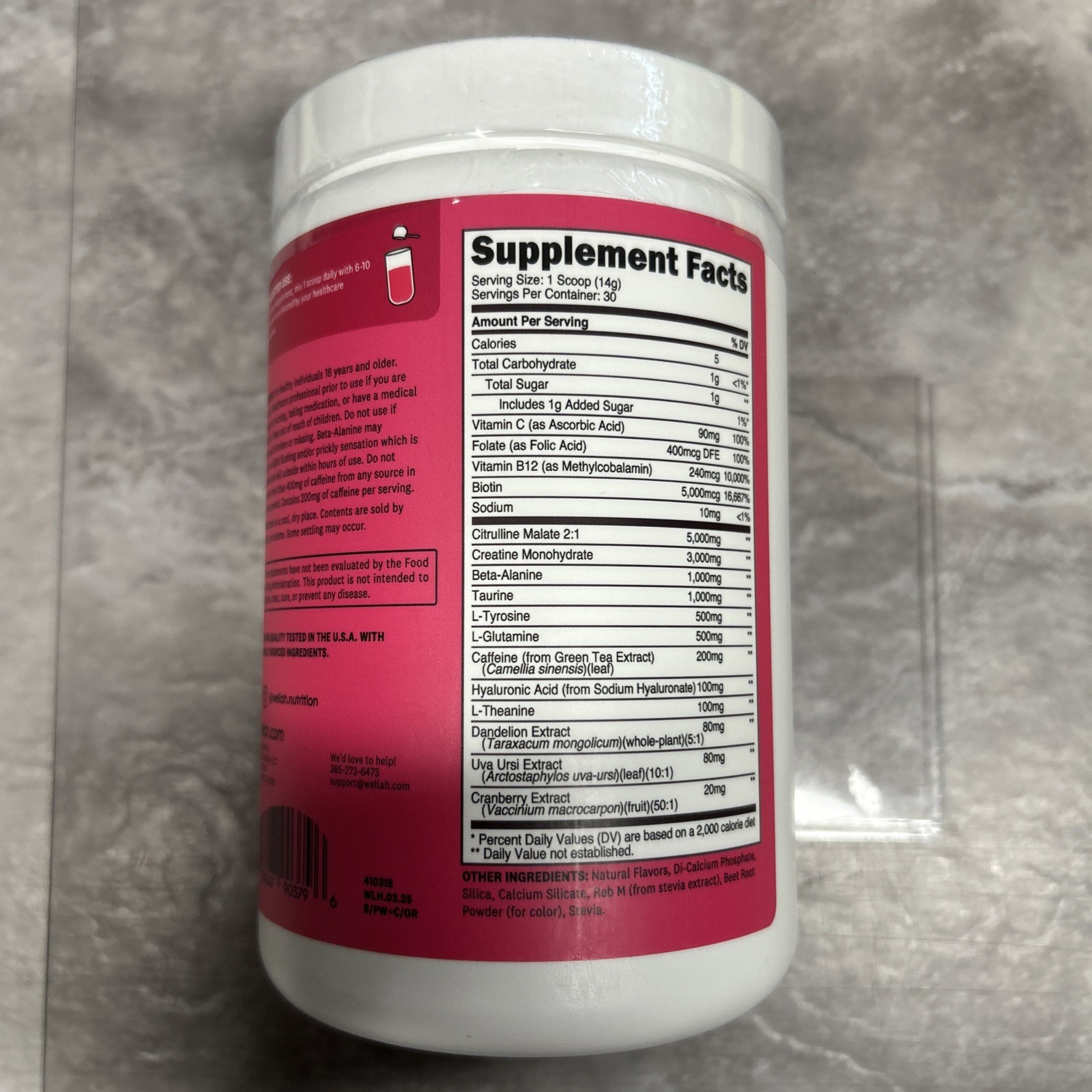 Wellah Pre-Workout + Creatine Powder (30 Servings) Orange Raspberry -3g Creatine