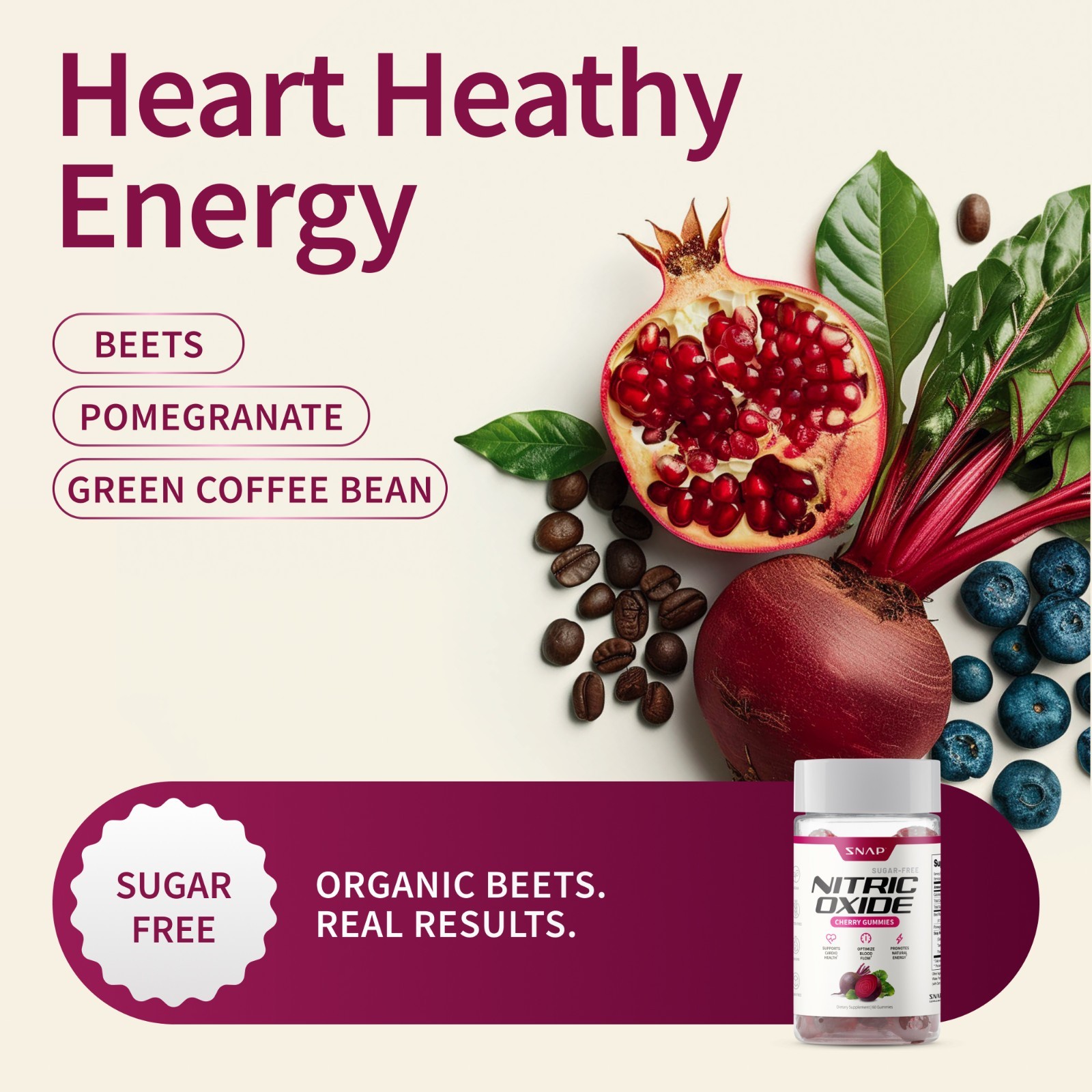 Sugar Free Cherry Beet Root Nitric Oxide Chews – Heart Health Support – 2 Pack