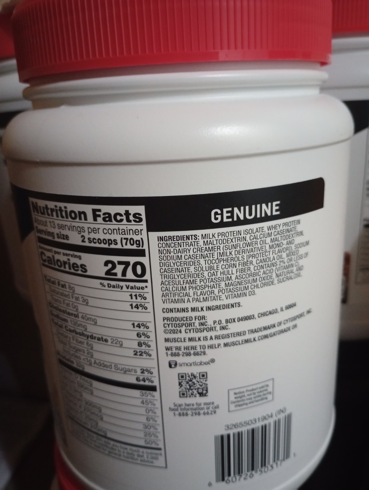 Muscle Milk Genuine Protein Powder vanilla High Protein 32g protein 30.9 oz