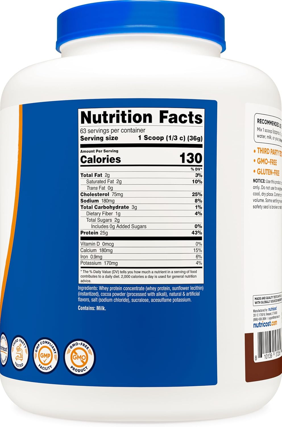 Nutricost Whey Protein Concentrate (Mil Chocolate) 5LBS, Gluten Free, 63 Serving