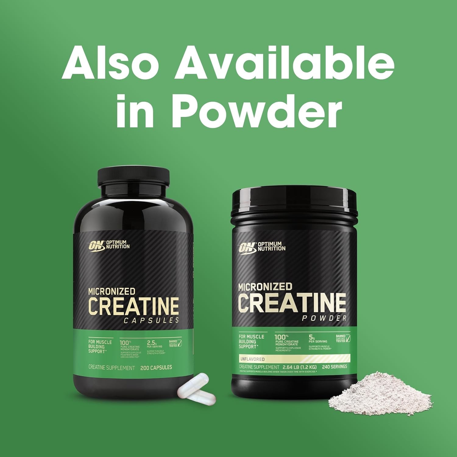 Pure Creatine Monohydrate Capsules by Optimum Nutrition – 100 Easy Swallow Pills