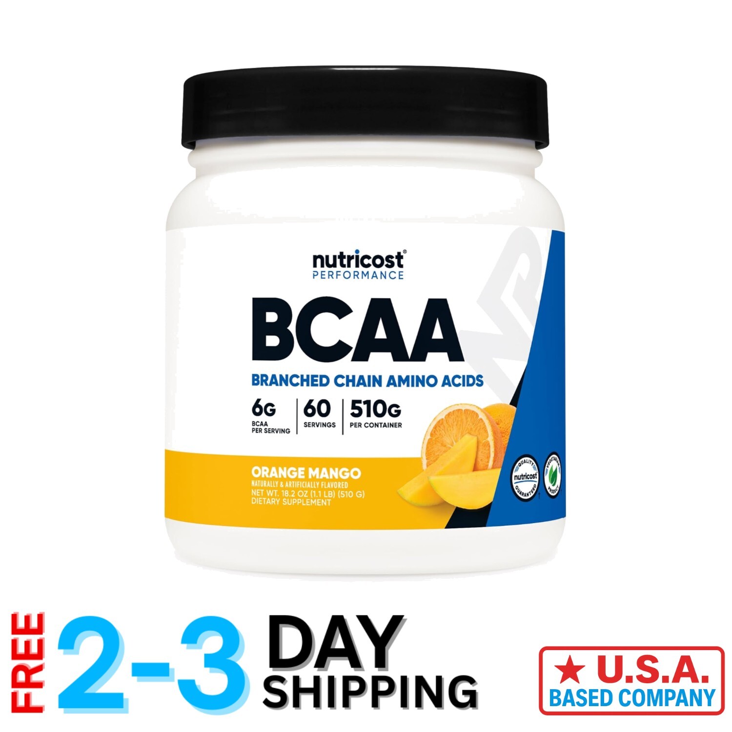 BCAA Powder – Orange Mango Flavor, 60 Servings – Gluten Free & Non-GMO