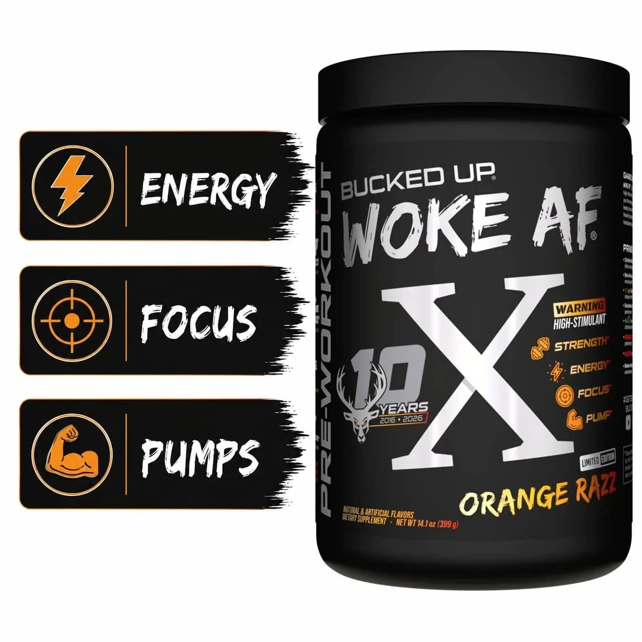 BUCKED UP WOKE AF X 10 Year Anniversary PRE-WORKOUT Energy Pump Focus 30 Serving