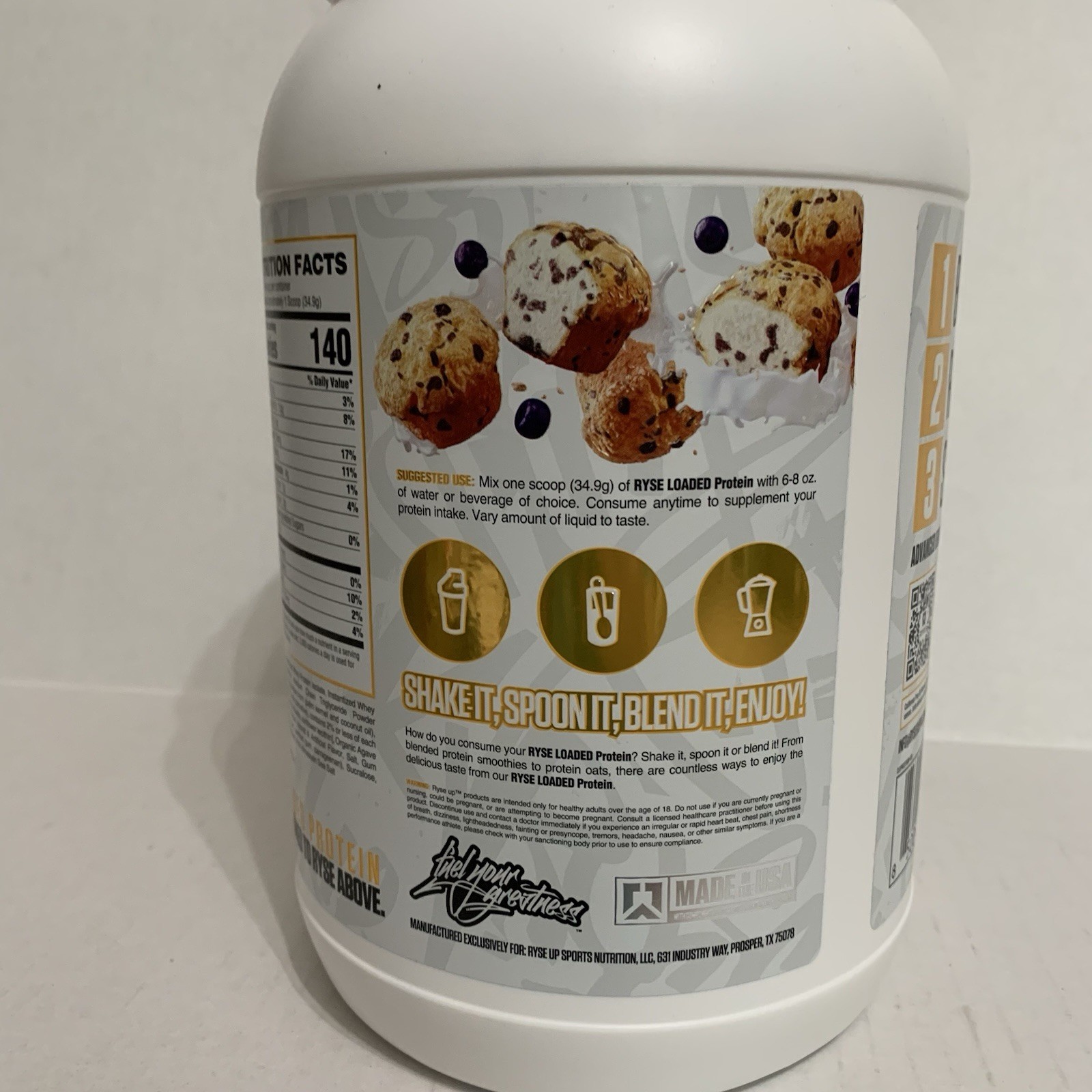 Ryse Loaded Protein, Whey Protein Formula Powder Blueberry Muffin 2.1 lb Ex:2/28