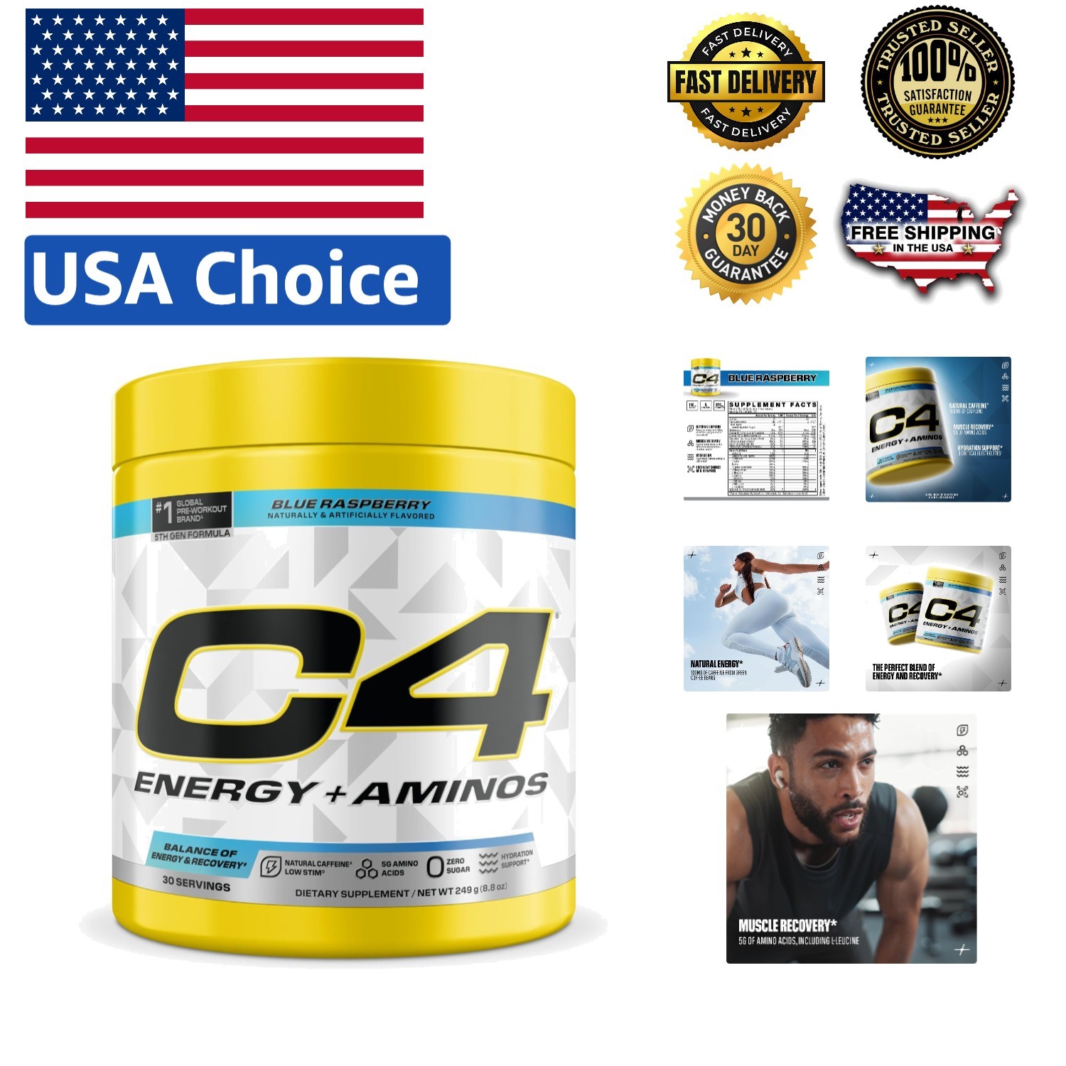 Boost Energy & Muscle Recovery with C4 Energy + Aminos – 30 Servings, Zero Sugar