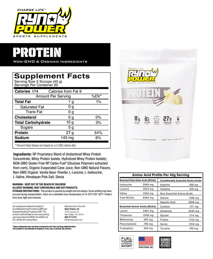 Ryno Power Protein Powder Drink Mix, Vanilla, Pouch, 20 servings